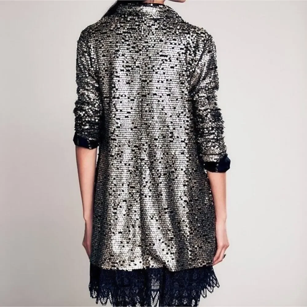 Free People Stardust Tarnished Sequin Lace XS Coat Jacket